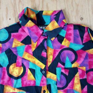 Vintage 80s Hot Stuff Abstract Geometric Button Shirt